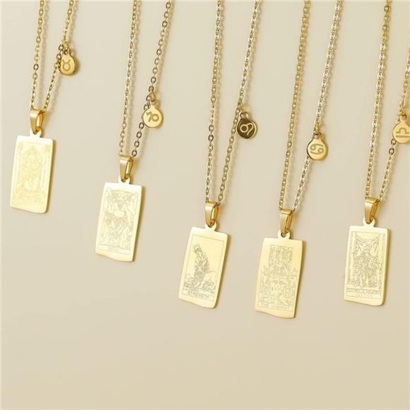 14k Gold Plated Zodiac Sign with Tarot Card Pendant Necklace - Picture 4 of 4